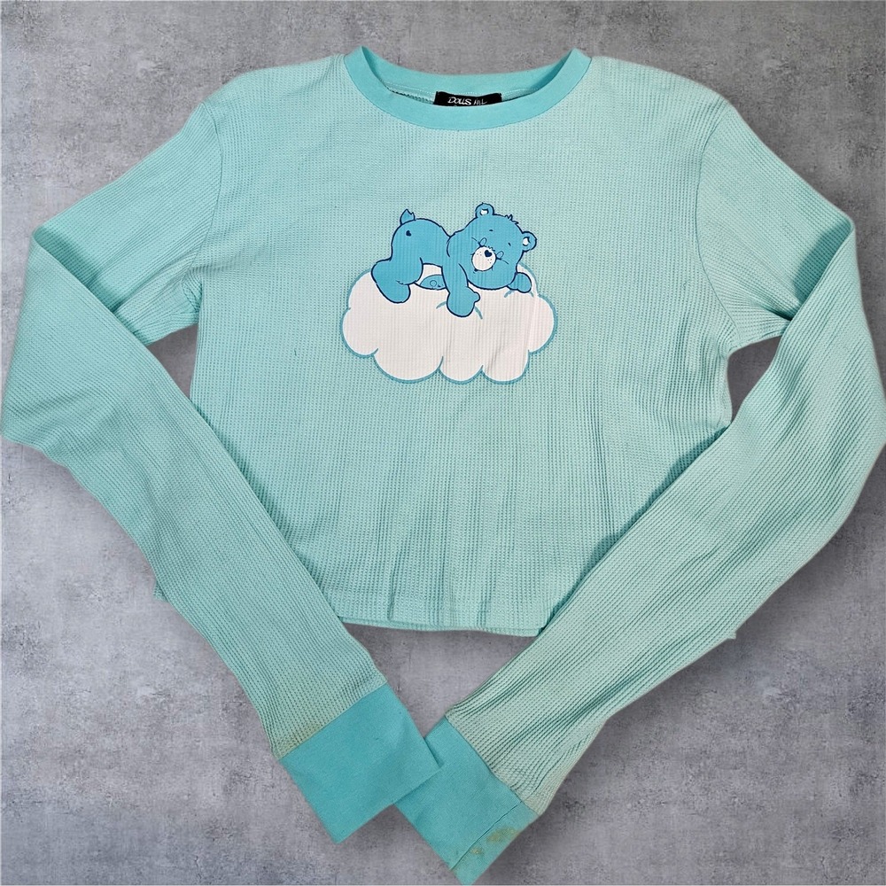 Dolls Kill x Care Bears Cropped Thermal Top Bedtime Bear Cloud Long Sleeve Large